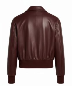 Womens Deep Burgundy Cropped Leather Bomber Jacket