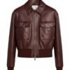 Womens Deep Burgundy Cropped Leather Bomber Jacket