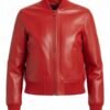 Womens Ignite Red Handcrafted Leather Bomber Jacket