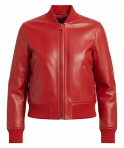 Womens Ignite Red Handcrafted Leather Bomber Jacket