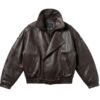 Womens Midnight Mocha Oversized Brown Leather Bomber Jacket