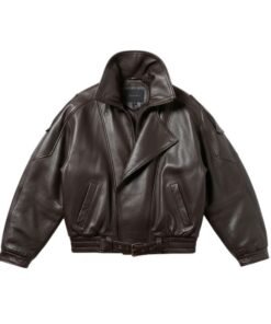 Womens Midnight Mocha Oversized Brown Leather Bomber Jacket