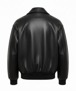 Womens Midnight Onyx Oversized Black Leather Bomber Jacket