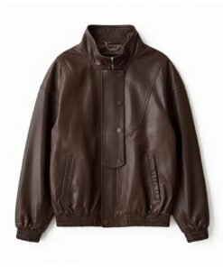 Womens Oversized Espresso Brown Leather Bomber Jacket