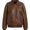 Womens Oversized Vintage Brown Leather Bomber Jacket