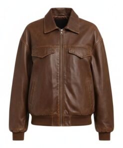 Womens Oversized Vintage Brown Leather Bomber Jacket