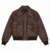 Womens Vintage Aurelia Brown Leather Bomber Jacket