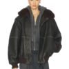 Faux Fur Collar Oversized Leather Jacket