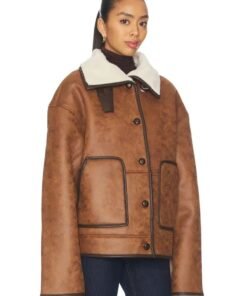 Womens Oversized Shearling Brown Jacket