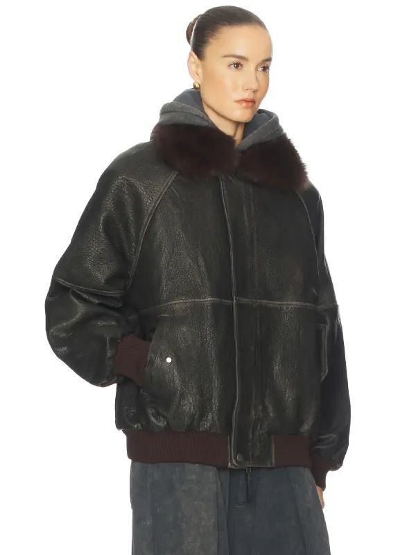 Faux Fur Collar Oversized Leather Jacket Faux Fur Collar Oversized Leather Jacket