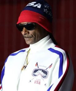 Unisex White Snoop Dogg Striped Graphic Track Jacket Winter Olympics