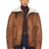 Womens Oversized Shearling Brown Jacket