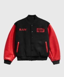 WWE Raw Is War Black Red Chalk Line Varsity Jacket