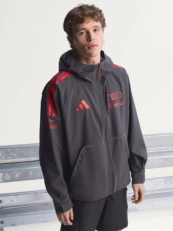 Adidas x Audi Revolut F1 Mechanics Rain Jacket Adidas F1 Revolut Team Hooded Black Jacket Audi Revolut