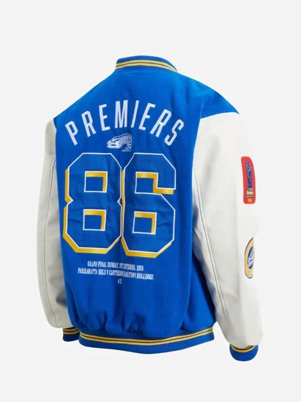 Parramatta Eels 1986 Premiers Varsity Jacket Blue White Eals 1986 Premiers Wool Leather Varsity Jacket