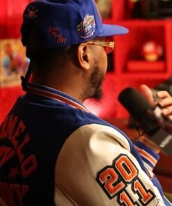 Carmelo x NYC Varsity Jacket Carmelo NYC 2026 Blue and White Letterman Jacket
