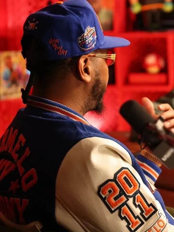 Carmelo x NYC Varsity Jacket Carmelo NYC 2026 Blue and White Letterman Jacket