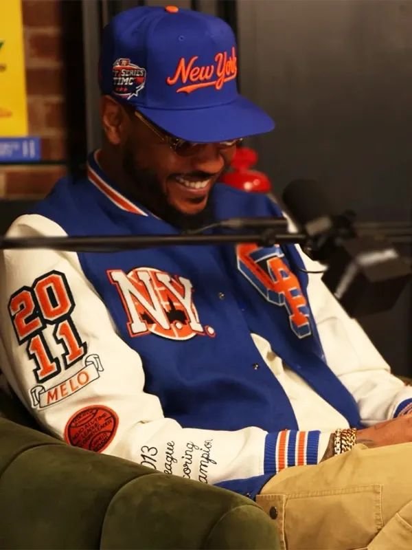 Carmelo x NYC Varsity Jacket New York City 2026 Carmelo Blue and White Letterman Varsity Jacket