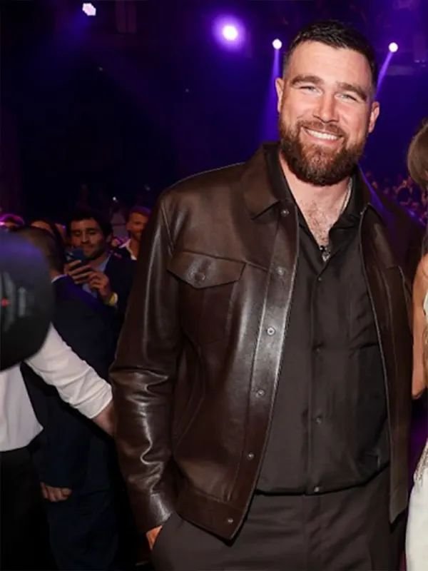 Travis Kelce Dark Brown Leather Jacket Travis Kelce dark brown leather jacket