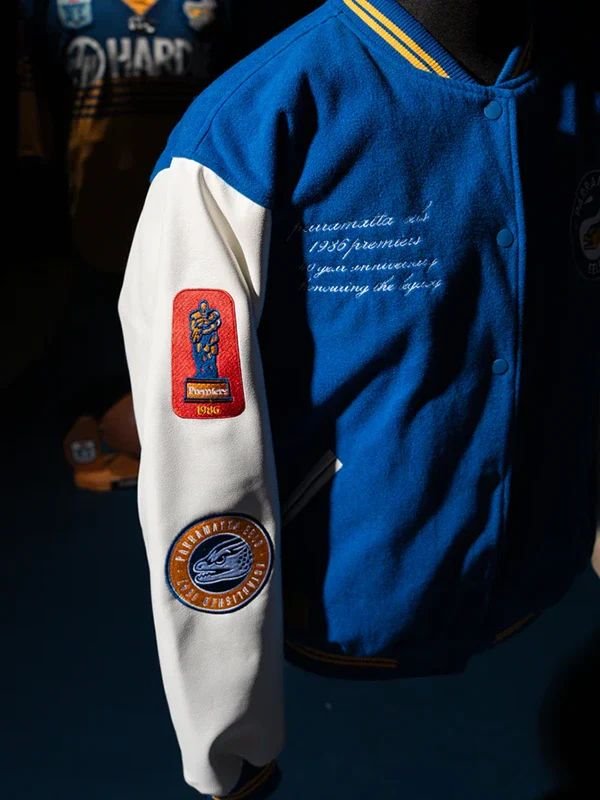 Parramatta Eels 1986 Premiers Varsity Jacket Wool Varsity Eals 1986 Blue White Premiers Jacket