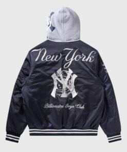 Navy BBC x NY Yankees Hooded Satin Jacket