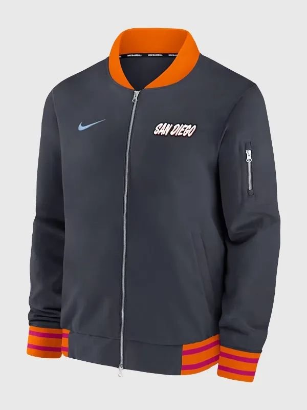 San Diego Padres 2026 City Connect Bomber Jacket San Diego Padres Nike City Connect 2026 Black Orange Bomber Jacket