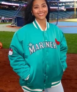 Mariners Hello Kitty Jacket Seattle Mariners Michelle Villafuerte Hello Kitty Green Bomber Jacket