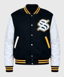 Shop Now Solflare Black and White Wool Varsity Jacket