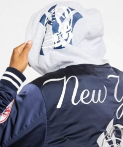 Yankees BBC 2026 Navy Bomber Satin Jacket