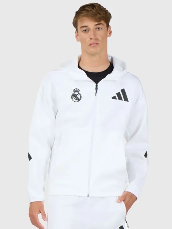 Mens Adidas Real Madrid Z.N.E. Woven Track Jacket Adidas 2026 Real Madrid Mens Urban Z.N.E. Woven Track Jacket White