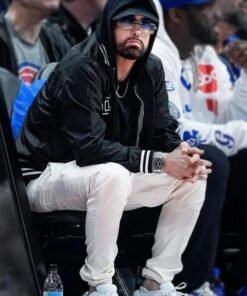Eminem Pistons Game Black Bomber Varsity Jacket