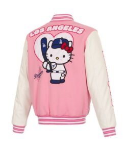 los angeles dodgers hello kitty pink varsity jacket