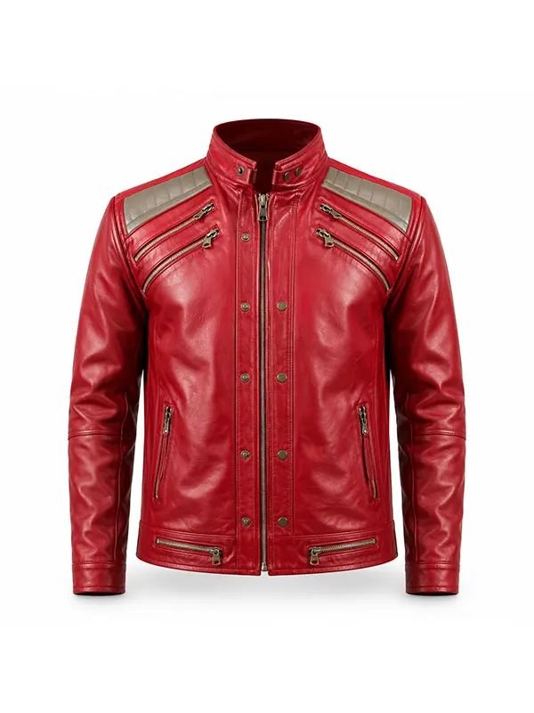 Michael 2026 Jaffer Jackson Red Bomber Jacket Michael 2026 Thriller Red Leather Jacket