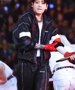 BTS World Tour Stanford Jungkook Nahmias Leather Jacket BTS Jungkook Stanford World Tour Black Nahmias Leather Jacket
