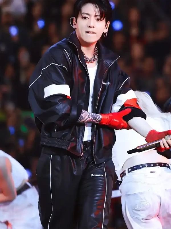 BTS World Tour Stanford Jungkook Nahmias Leather Jacket BTS Jungkook Stanford World Tour Black Nahmias Leather Jacket