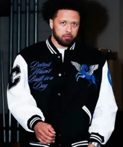 Cade Cunningham Custom Ford Black White Wool Leather Varsity Jacket