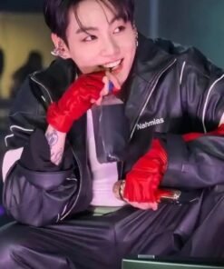 BTS World Tour Stanford Jungkook Nahmias Leather Jacket Jungkook BTS 2026 Stanford Stadium Black Nahmias Leather Jacket