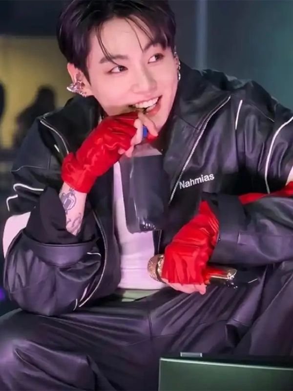 BTS World Tour Stanford Jungkook Nahmias Leather Jacket Jungkook BTS 2026 Stanford Stadium Black Nahmias Leather Jacket