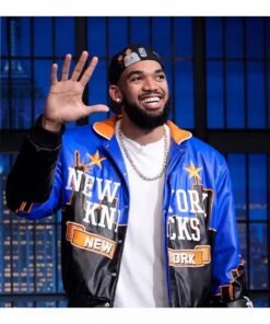 Karl-Anthony Towns NY Knicks Leather Bomber Jacket