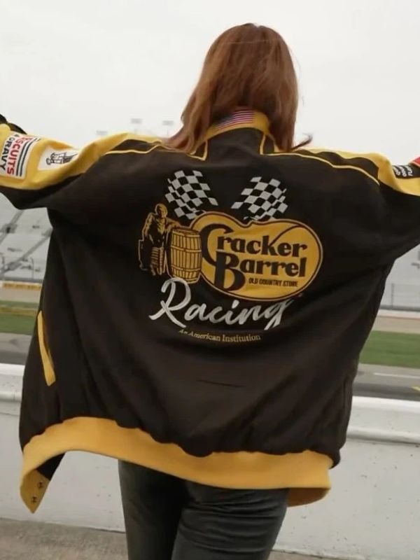 NASCAR Cup Series Cracker Barrel 400 Racing Jacket NASCAR Cup Series Cracker Barrel 400 Brown and Yellow Jacket