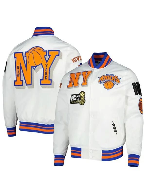 New York Knicks 2X Champions Mash-Up Satin Varsity Jacket New York Knicks 2X Champions Mash-Up Satin Varsity Jacket