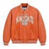Karl-Anthony Towns NY Knicks Leather Bomber Jacket Pelle Pelle The City Of Knicks Leather Varsity Jacket