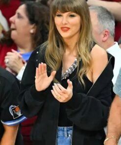 Taylor Swift NBA Playoffs Denim Bomber Jacket