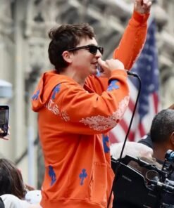 Timothée Chalamet Knicks Parade Hoodie Timothee Chalamet Knicks Orange Hoodie