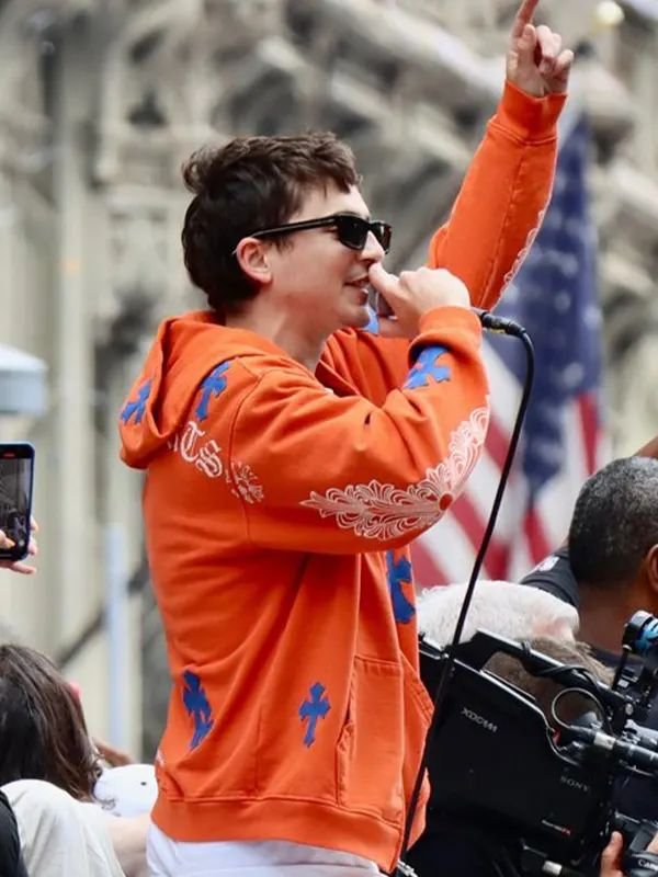Timothée Chalamet Knicks Parade Hoodie Timothee Chalamet Knicks Orange Hoodie