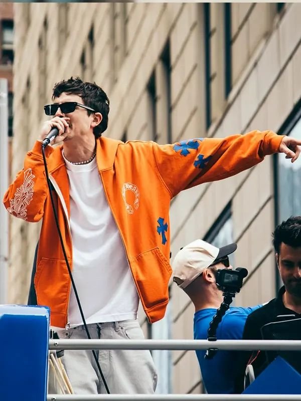 Timothée Chalamet Knicks Parade Hoodie Timothee Chalamet NBA Championship Knicks Parade Orange Hoodie 2026
