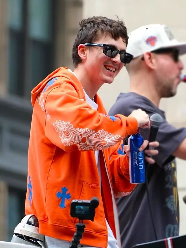 Timothée Chalamet Knicks Parade Hoodie Timothee Chalamet Orange Knicks Hoodie 2026