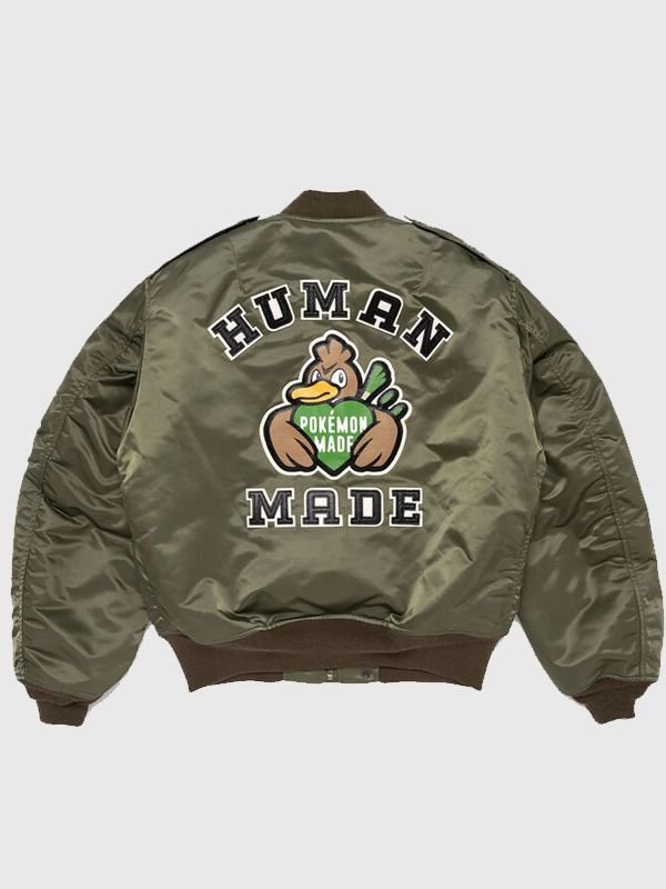 Pokemon x Human Made Satin Bomber Jacket Unisex Pokémon x Human Made 2026 Olive Green Satin Bomber Jacket