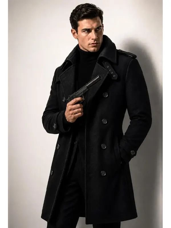 James Bond 007 First Light Black Trench Coat James Bond 007 First Light Black Trench Coat