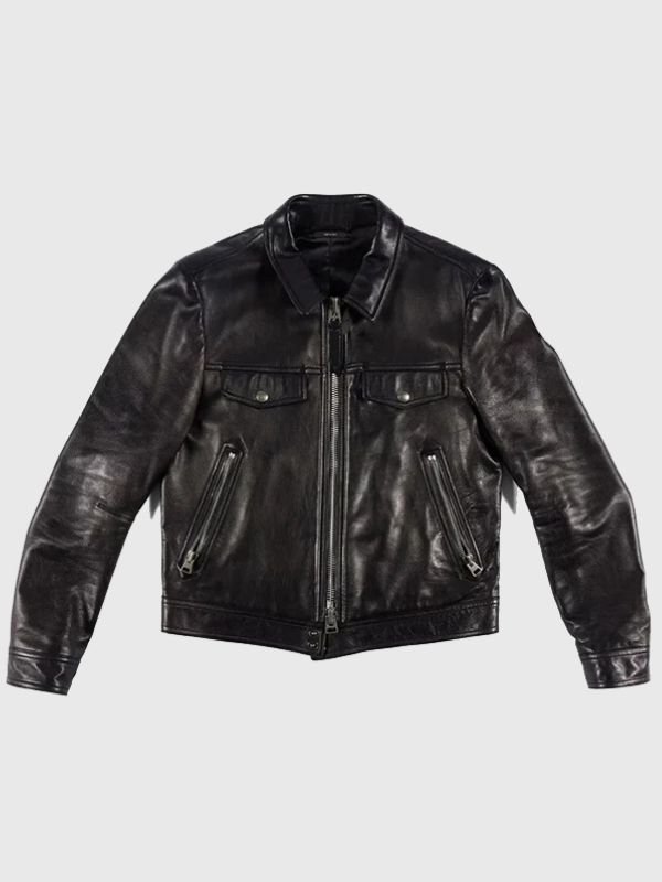 Jensen Huang Signature Black Leather Trucker Jacket Jensen Huang's Tom Ford Leather Jacket